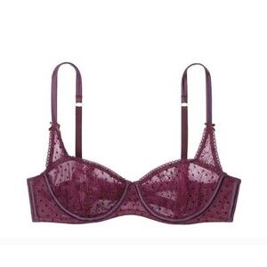 Victoria's Secret Violet Floral & Polka Dot Mesh Unlined Balconette Bra 36C